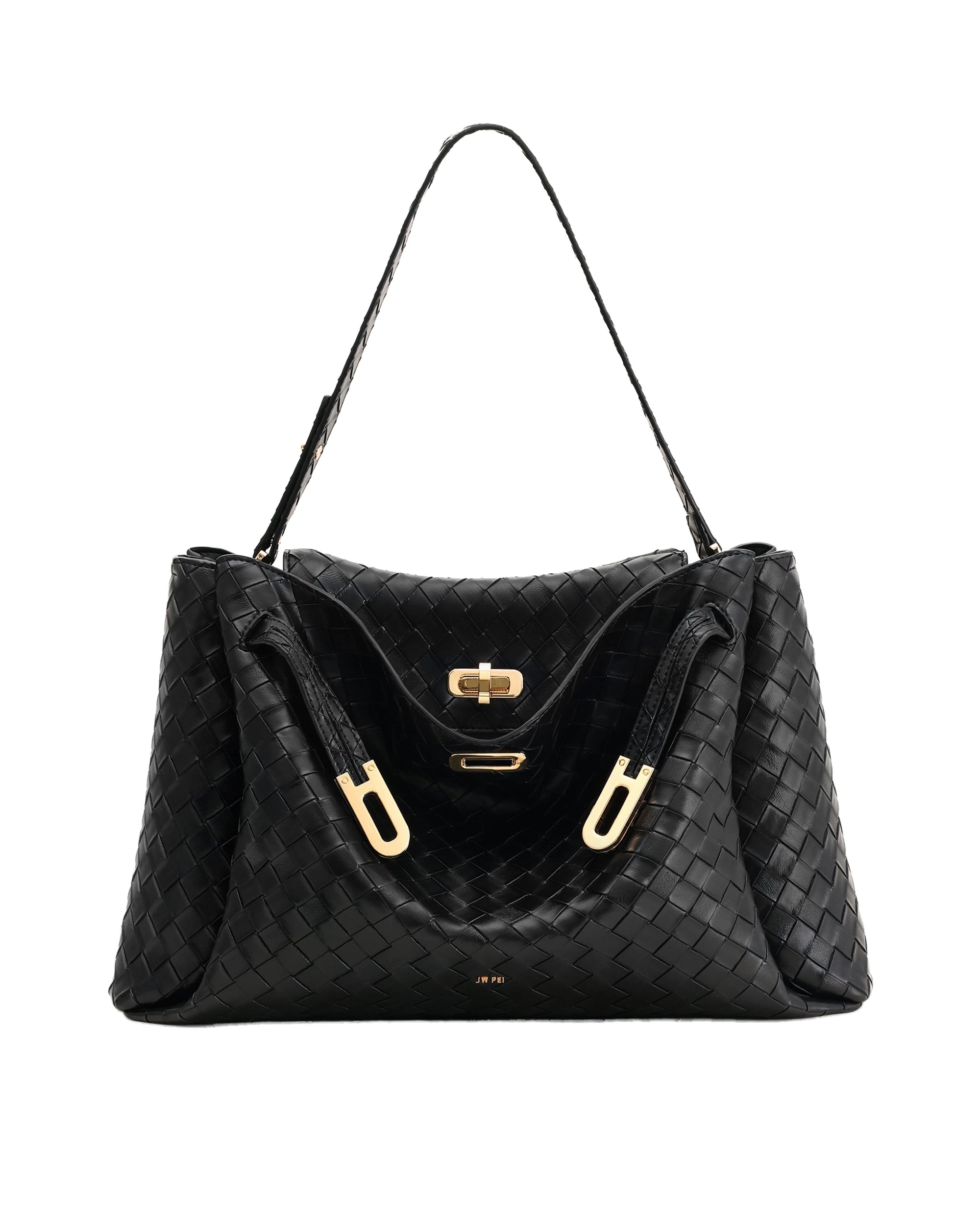 JW PEI Rhea Large Woven Textured Shoulder Bag in Black | Shoulder & Crossbody Bags | Luxury Shoes JW PEI Rhea Large Woven Textured Shoulder Bag in Black