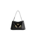 JW PEI Rhea Pebbled Double Buckle Shoulder Bag in Black