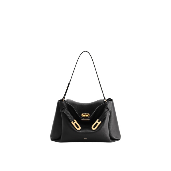 JW PEI Rhea Pebbled Double Buckle Shoulder Bag in Black