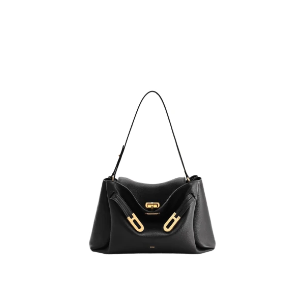 JW PEI Rhea Pebbled Double Buckle Shoulder Bag in Black