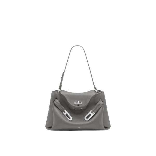 JW PEI Rhea Pebbled Double Buckle Shoulder Bag in Cool Grey