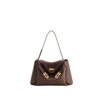 JW PEI Rhea Pebbled Double Buckle Shoulder Bag in Dark Brown