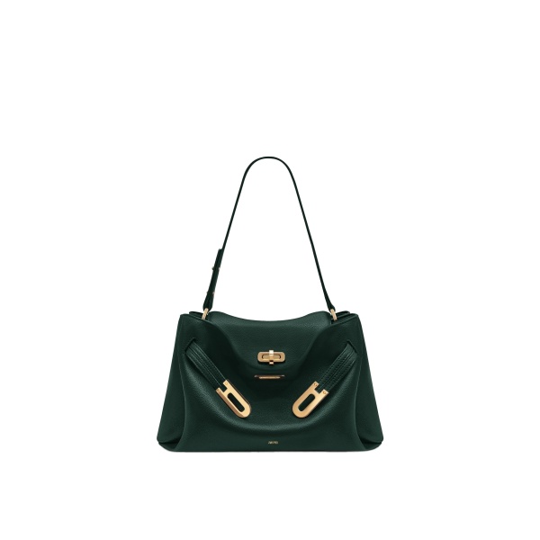 JW PEI Rhea Pebbled Double Buckle Shoulder Bag in Dark Green