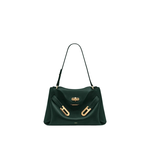 JW PEI Rhea Pebbled Double Buckle Shoulder Bag in Dark Green