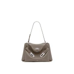 JW PEI Rhea Pebbled Double Buckle Shoulder Bag in Khaki Gray