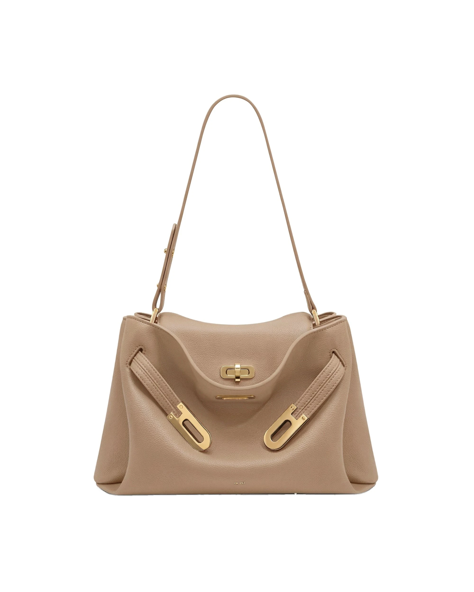 JW PEI Rhea Pebbled Double Buckle Shoulder Bag in Khaki | Shoulder & Crossbody Bags | Luxury Shoes JW PEI Rhea Pebbled Double Buckle Shoulder Bag in Khaki