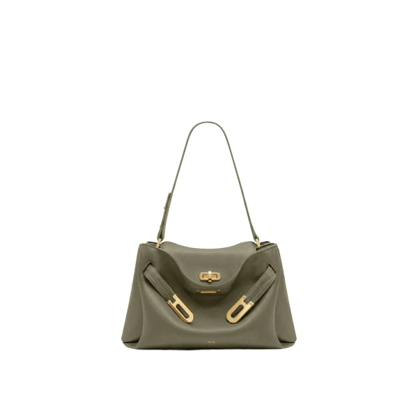 JW PEI Rhea Pebbled Double Buckle Shoulder Bag in Light Green