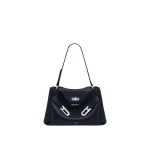JW PEI Rhea Pebbled Double Buckle Shoulder Bag in Navy Blue