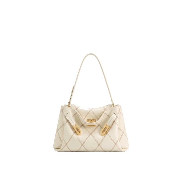 JW PEI Rhea Quilted Double Buckle Shoulder Bag in Warm White