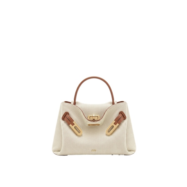 JW PEI Rhea Small Double Buckle Shoulder Bag in Brown Canvas