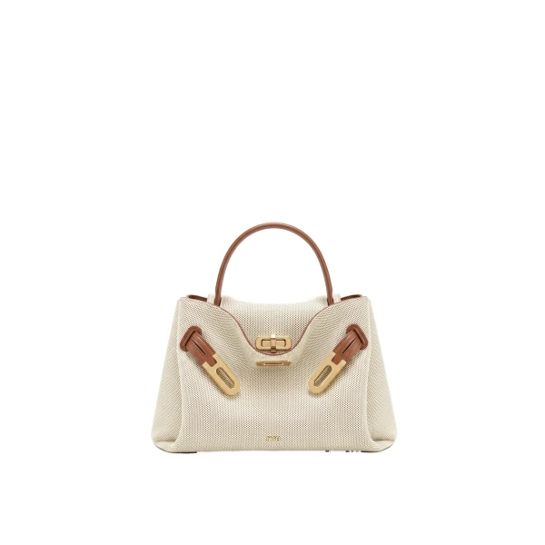 JW PEI Rhea Small Double Buckle Shoulder Bag in Brown Canvas