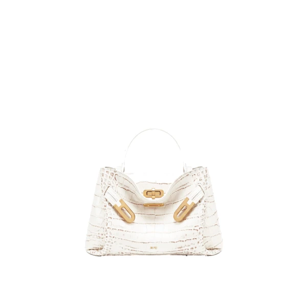 Rhea Small Double Buckle Shoulder Bag in White Croc