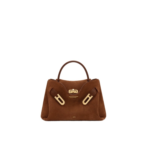 JW PEI Rhea Small Faux Suede Double Buckle Shoulder Bag in Caramel Brown
