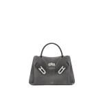 JW PEI Rhea Small Faux Suede Double Buckle Shoulder Bag in Smoke Grey
