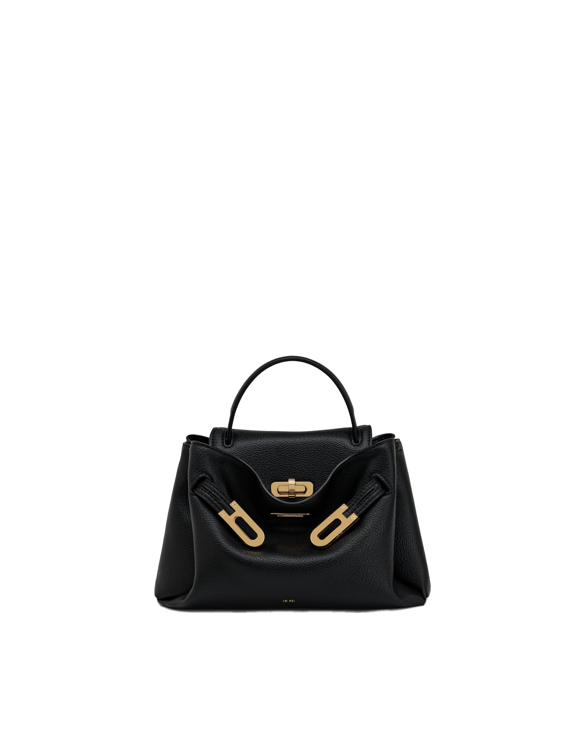 JW PEI Rhea Small Pebbled Double Buckle Shoulder Bag in Black | Mini Bags | Luxury Shoes JW PEI Rhea Small Pebbled Double Buckle Shoulder Bag in Black