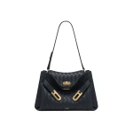 JW PEI Rhea Woven Texture Double Buckle Shoulder Bag in Navy Blue