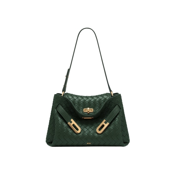 JW PEI Rhea Woven Texture Double Buckle Shoulder Bag in Teal