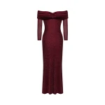 JW PEI Rhinestone Mesh Off-Shoulder Maxi Dress