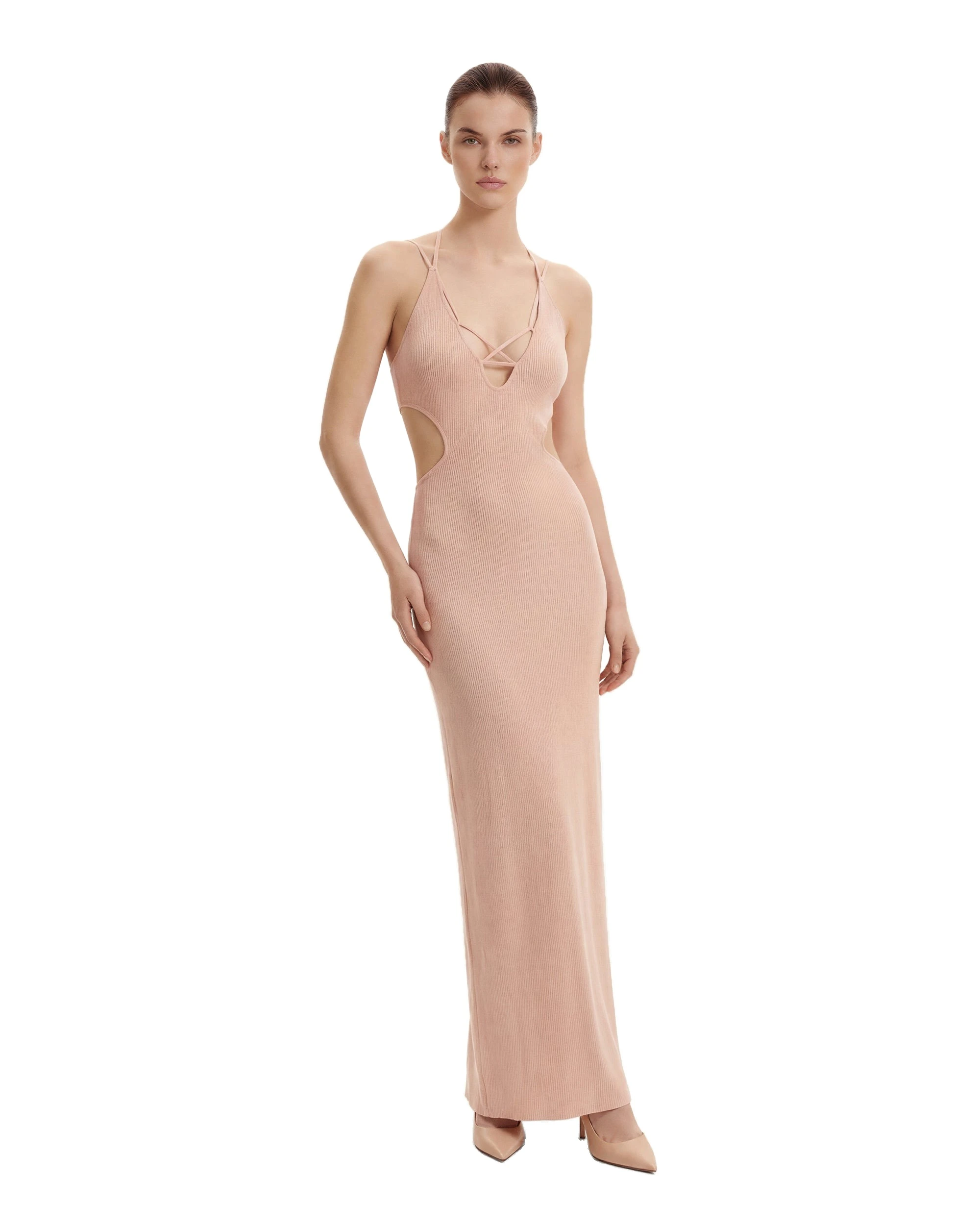 JW PEI maxi dress | Los Angeles Vegan Fashion Dresses | Luxury Shoes JW PEI Ribbed Knit Cutout Maxi Dress