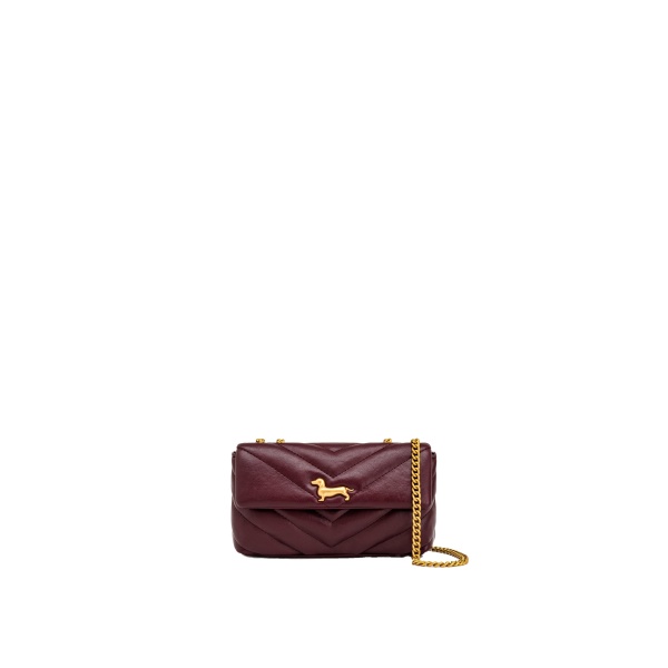 JW PEI Riley Dachshund Quilted Flap Shoulder Bag in Deep Burgundy