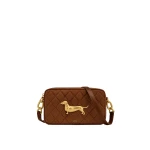 JW PEI Riley Faux Suede Dachshund Quilted Shoulder Bag in Caramel Brown