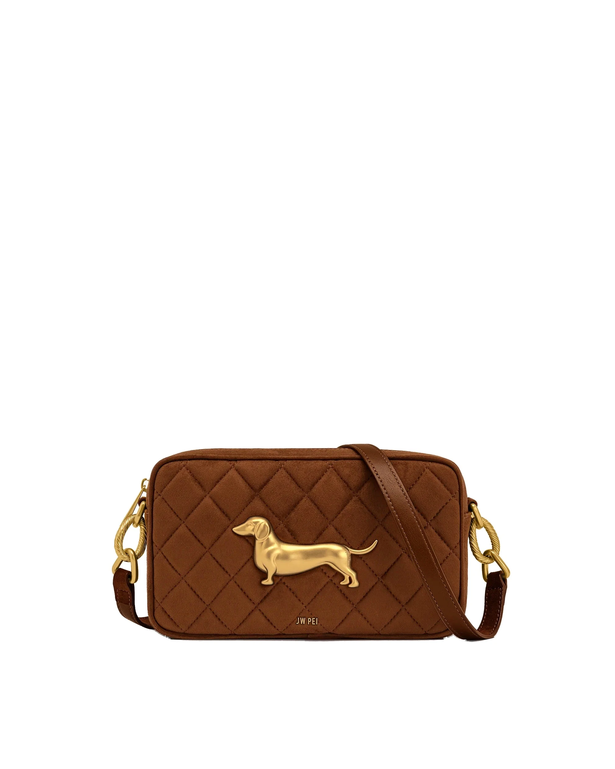 JW PEI Riley Faux Suede Dachshund Quilted Shoulder Bag in Caramel Brown | Shoulder & Crossbody Bags | Luxury Shoes JW PEI Riley Faux Suede Dachshund Quilted Shoulder Bag in Caramel Brown