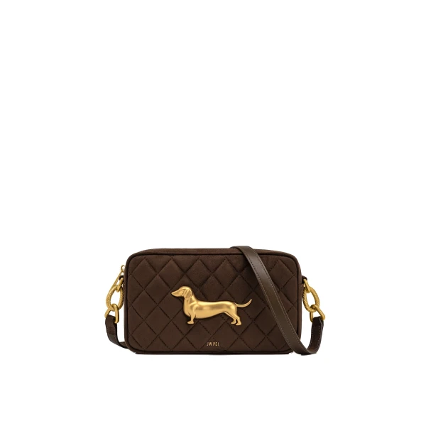 JW PEI Riley Faux Suede Dachshund Quilted Shoulder Bag in Dark Brown