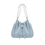 JW PEI Rowan Faux Suede Quilted Chain Bucket Bag in Blue