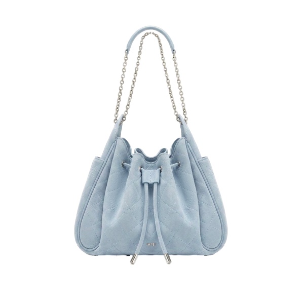 JW PEI Rowan Faux Suede Quilted Chain Bucket Bag in Blue