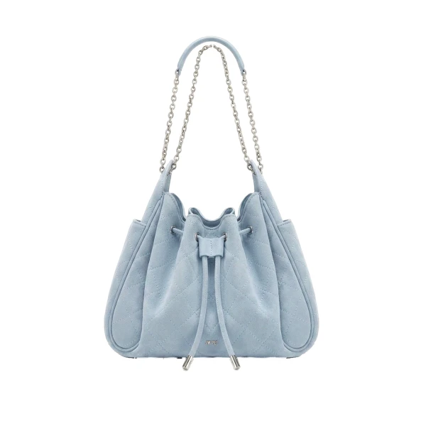 JW PEI Rowan Faux Suede Quilted Chain Bucket Bag in Blue