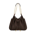 JW PEI Rowan Faux Suede Quilted Chain Bucket Bag in Dark Brown