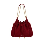 JW PEI Rowan Faux Suede Quilted Chain Bucket Bag in Dark Red | Bucket Bags | Luxury Shoes JW PEI Rowan Faux Suede Quilted Chain Bucket Bag in Dark Red