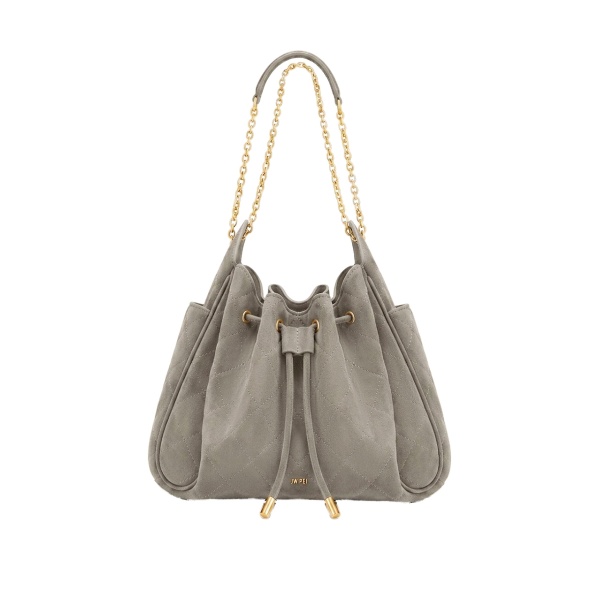JW PEI Rowan Faux Suede Quilted Chain Bucket Bag in Gray