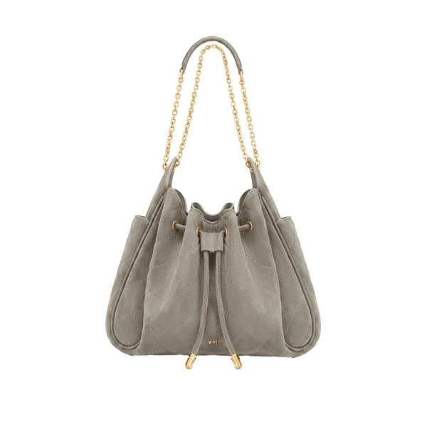 JW PEI Rowan Faux Suede Quilted Chain Bucket Bag in Gray