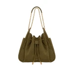 JW PEI Rowan Faux Suede Quilted Chain Bucket Bag in Olive Green