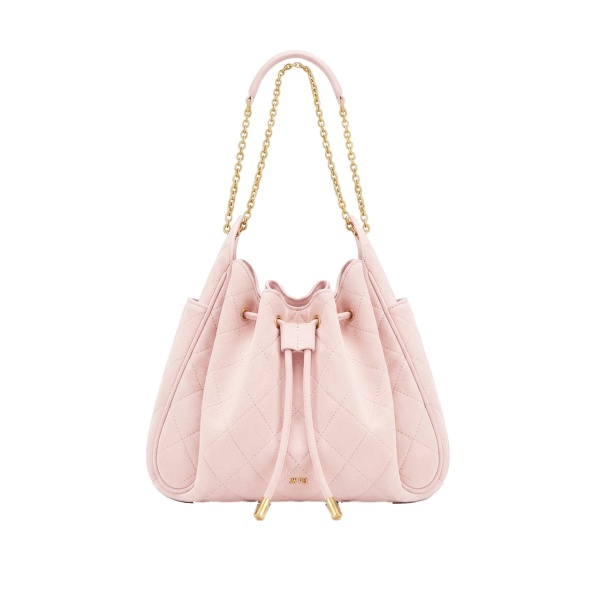 JW PEI Rowan Faux Suede Quilted Chain Bucket Bag in Pink