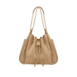 JW PEI Rowan Faux Suede Quilting Ruched Drawstring Chain Bucket Bag in Coconut Brown