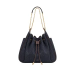 JW PEI Rowan Ruched Drawstring Chain Bucket Bag in Black Blue Denim