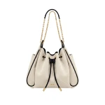 JW PEI Rowan Ruched Drawstring Chain Bucket Bag in Black Canvas