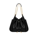 JW PEI Rowan Ruched Drawstring Chain Bucket Bag in Black