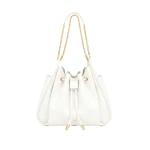 JW PEI Rowan Ruched Drawstring Chain Bucket Bag in Ivory