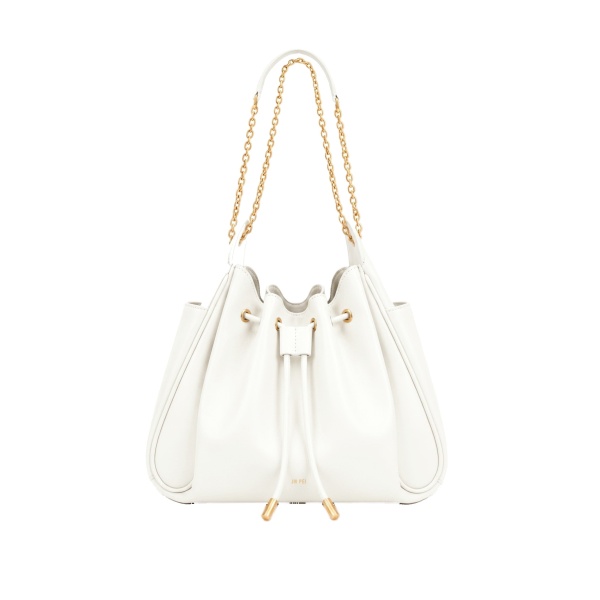 JW PEI Rowan Ruched Drawstring Chain Bucket Bag in Ivory