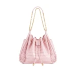JW PEI Rowan Ruched Drawstring Chain Bucket Bag in Pink Croc