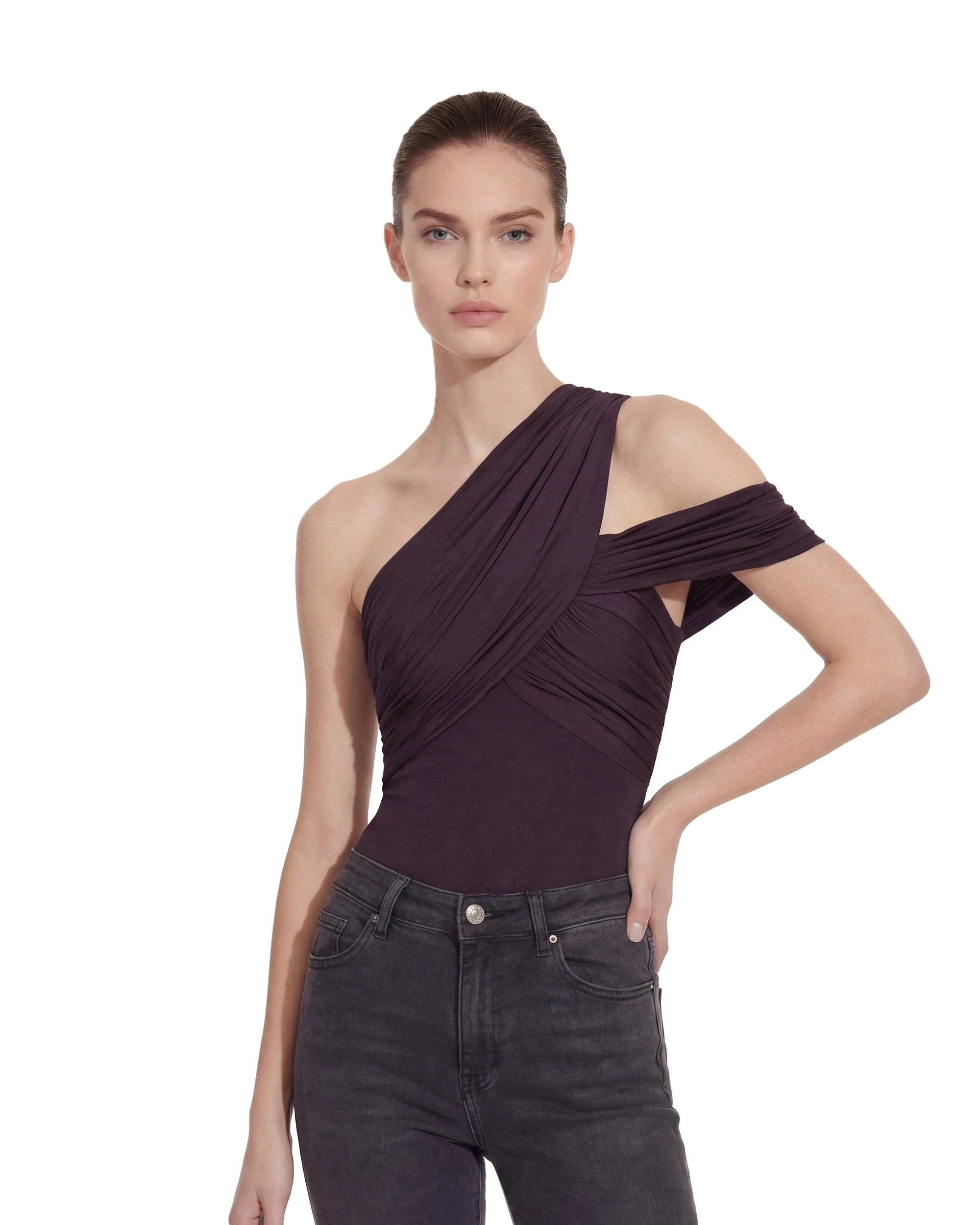 JW PEI top | Los Angeles Vegan Fashion Tops | Luxury Shoes JW PEI Ruched Asymmetric One-Shoulder Top