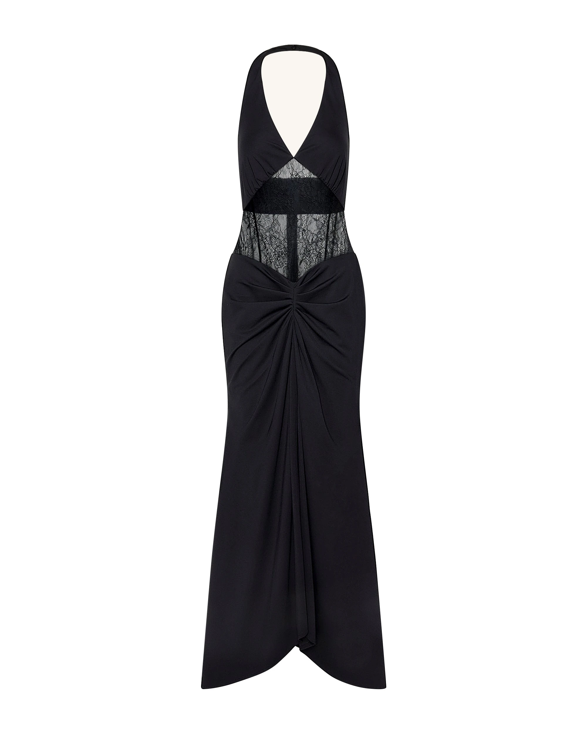 JW PEI maxi dress | Los Angeles Vegan Fashion Dresses | Luxury Shoes JW PEI Ruched Lace Panel Maxi Dress