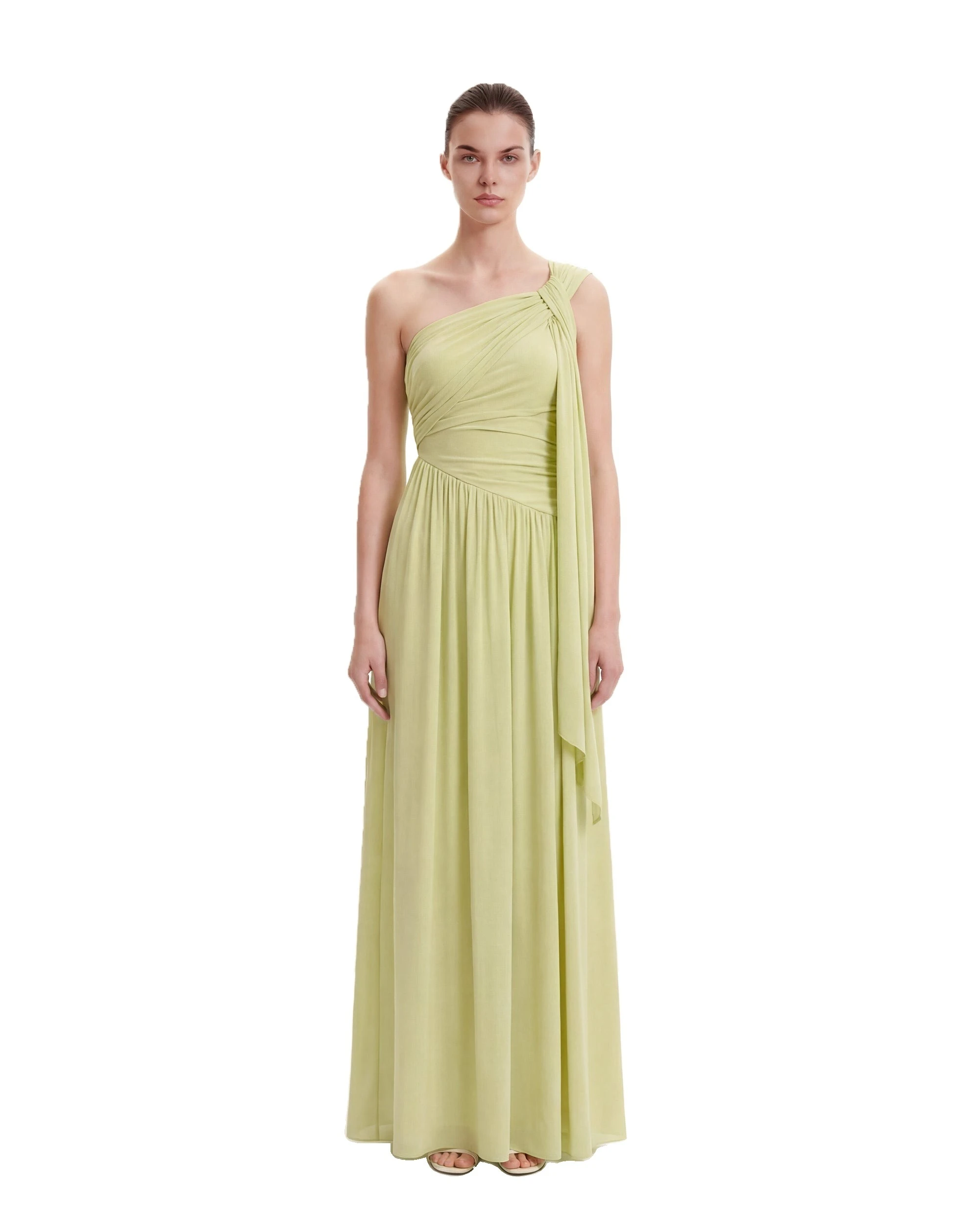 JW PEI maxi dress | Los Angeles Vegan Fashion Dresses | Luxury Shoes JW PEI Ruched One-Shoulder Maxi Dress with Trailing Sash