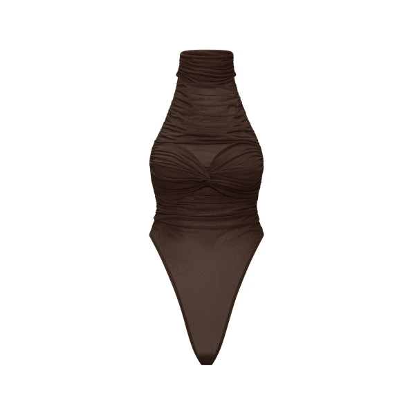 JW PEI Ruched Twist-Front Halter Bodysuit