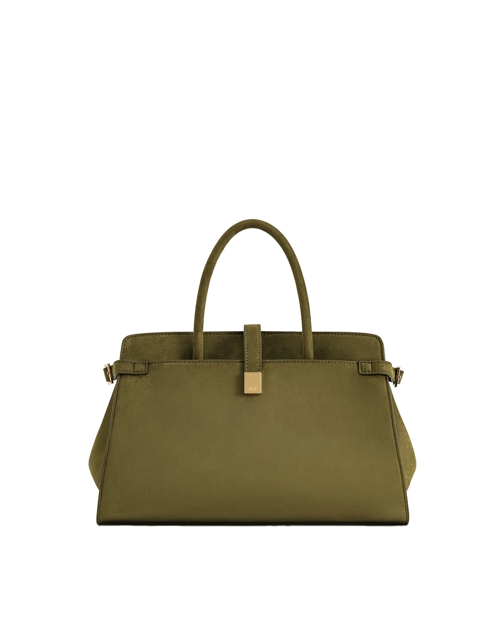 JW PEI Saige Faux Suede Tote Bag in Olive Green | Totes & Top-Handle Bags | Luxury Shoes JW PEI Saige Faux Suede Tote Bag in Olive Green