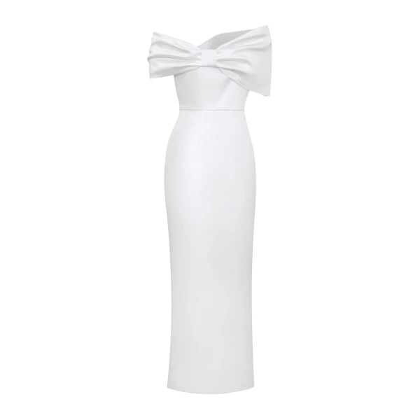 JW PEI Satin Asymmetric Bow Maxi Dress