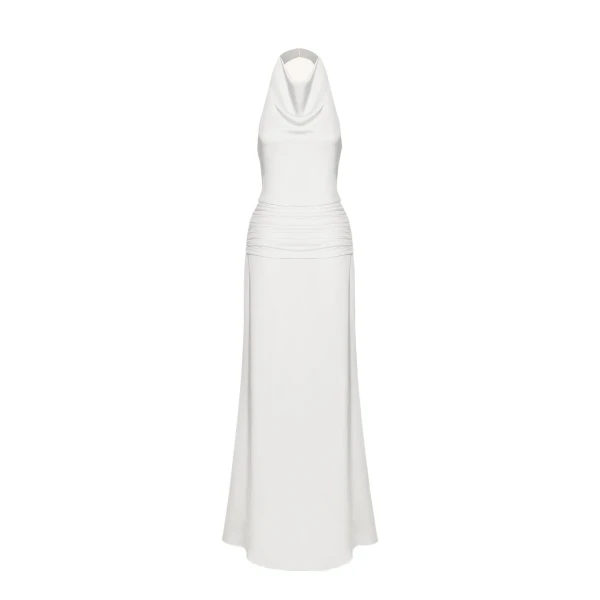 JW PEI Satin Cowl Neck Ruched Maxi Gown